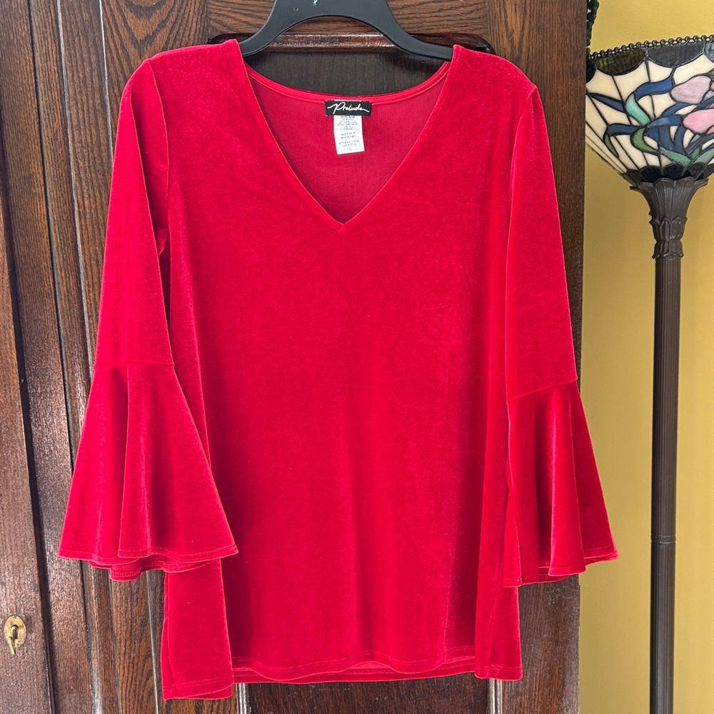 Prelude Red Velvet Bell Sleeve Blouse